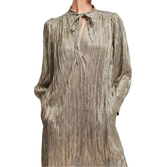 Sabina Musayev for Anthropology Gold Foil Long Sleeve Sheath Dress. Size XS - Picture 1 of 13